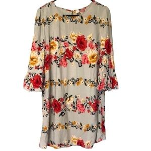 𝅺OLD Navy Dress Midi Size Small Gray/Blue With Floral Design Ruffle Bell …